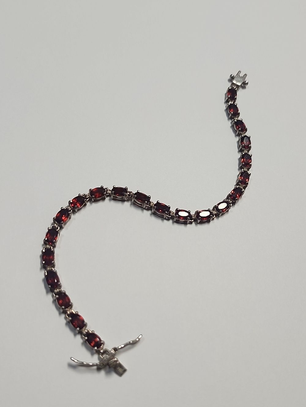 Sterling Silver Plated Garnet Link Bracelet 7.25"